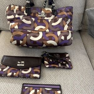 Coach Women's Purple and Brown Geometric Tote